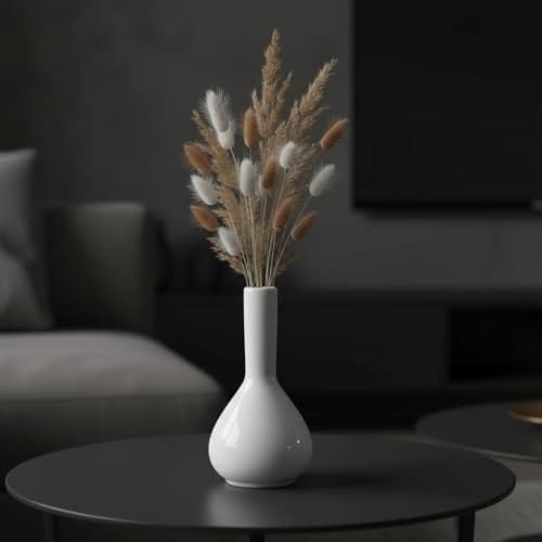 Vase 5.31 Inch - Set of 1 | Glossy White Decorative Bud Vase for Dried Flowers & Pampas Grass | Vases for Modern