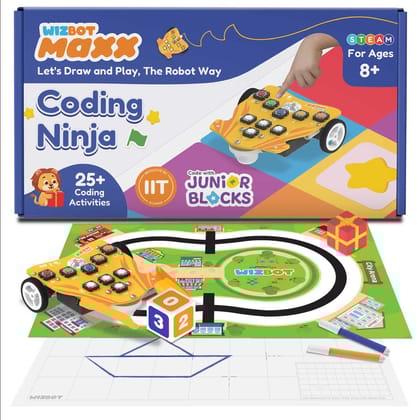 Wizbot Maxx Coding Ninja - Screen-Free Button-Based and Block-Based Coding Robot Toy for Kids Age 8+