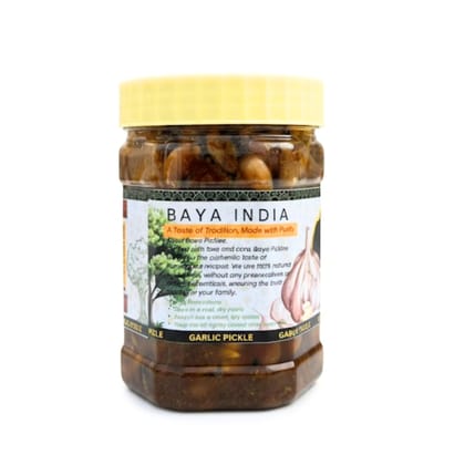 Baya India Garlic Pickle 350g | Homemade Lehsun ka Achar | Traditional North Indian Recipe | Spicy & Tangy Flavor | Made with Mustard Oil & Handcrafted Spices | No Preservatives