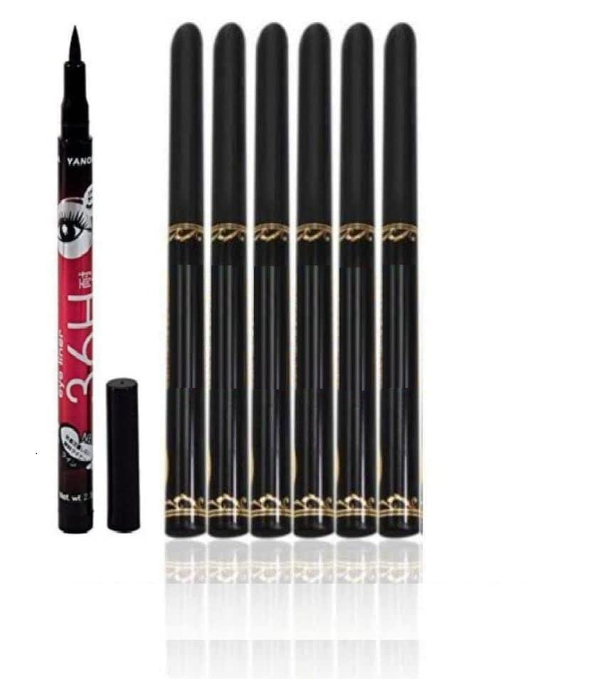 Elecsera Waterproof Eyeliner Black Pack of 6pcs with Sketch Pen Eyeliner 2.5 g (Black)