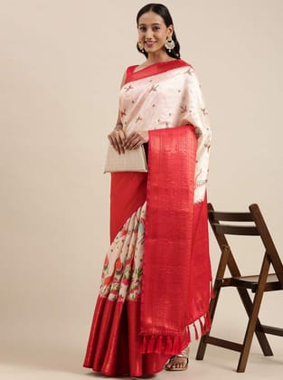 Yavira silk Women's Multi Printed Silk Blend Saree