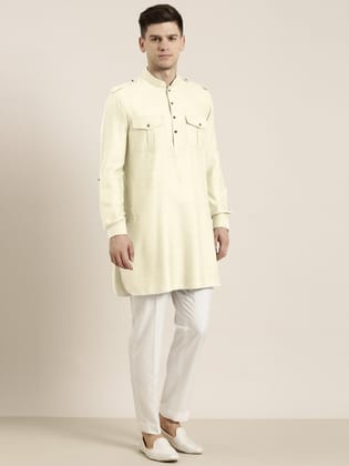 Cream cotton Short Pathani-XS/36 / Only Pathani - No Lowers