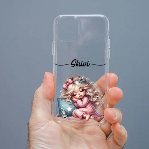 Personalized Cute Girl Transparent Silicon Case Customised with Name for Oppo, Vivo, Redmi, Realme, Poco, Mi, OnePlus, Samsung, iPhone, and More - design 77