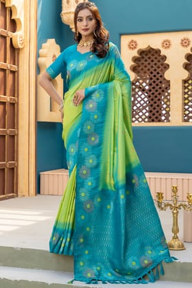 Pale Olive Green Zari Woven Banarasi Silk Saree
