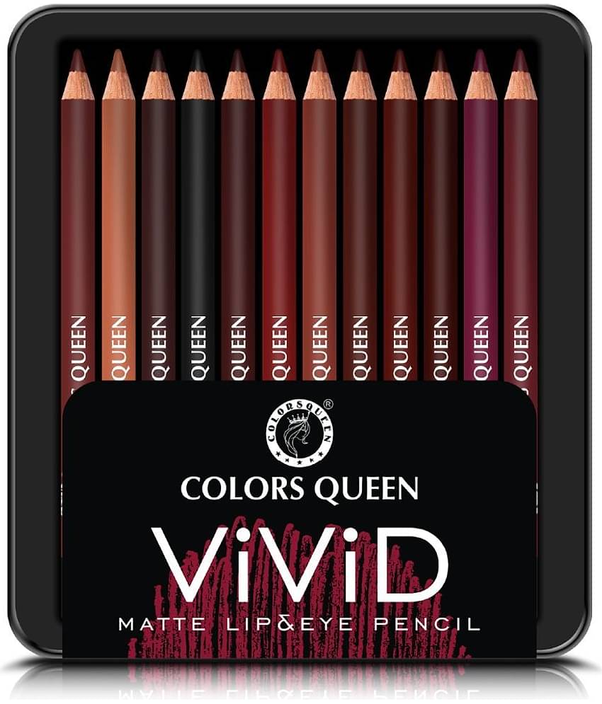 Colors Queen Vivid Matte Eye & Lip Liner Pencil Set of 12 (1.5g x12) Multicolor A