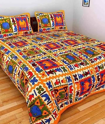 PETROSOLY Cotton 1 Double King Bedsheet with 2 Pillow Covers ( Yellow )