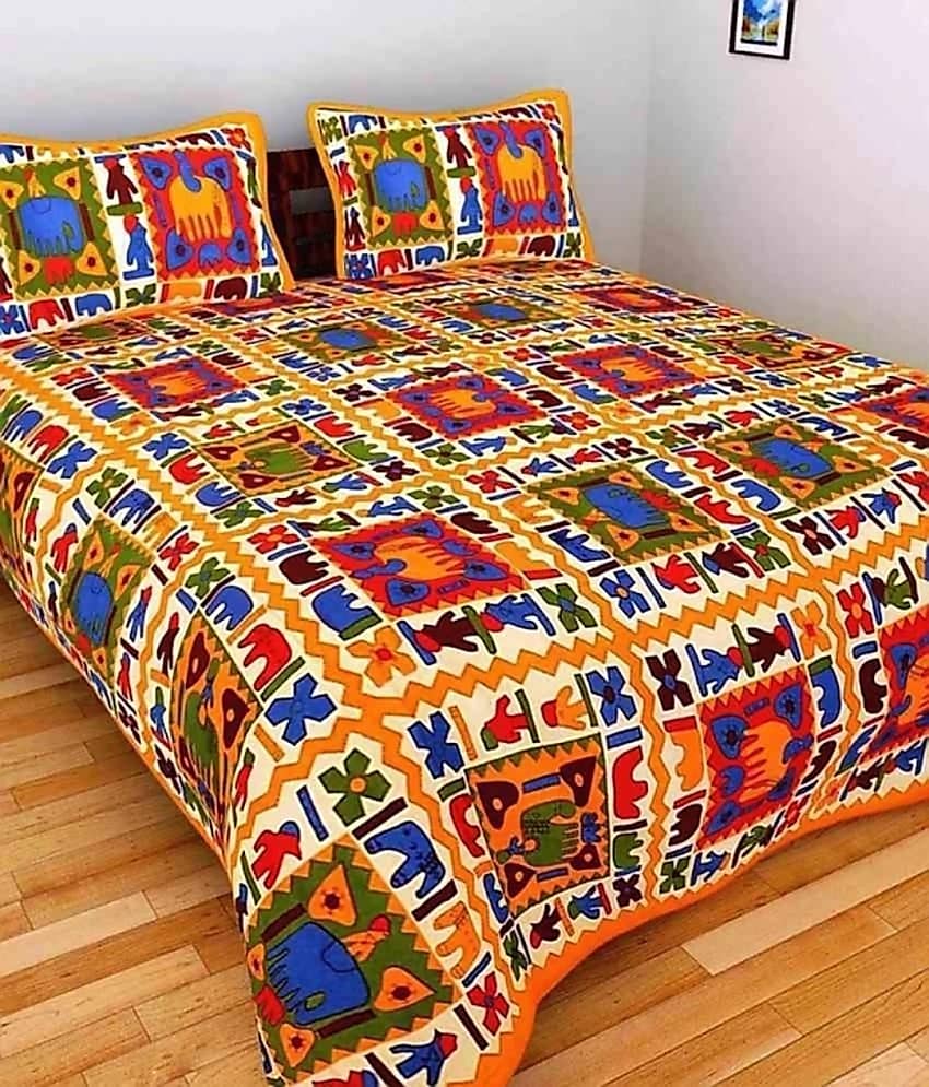 PETROSOLY Cotton 1 Double King Bedsheet with 2 Pillow Covers ( Yellow )