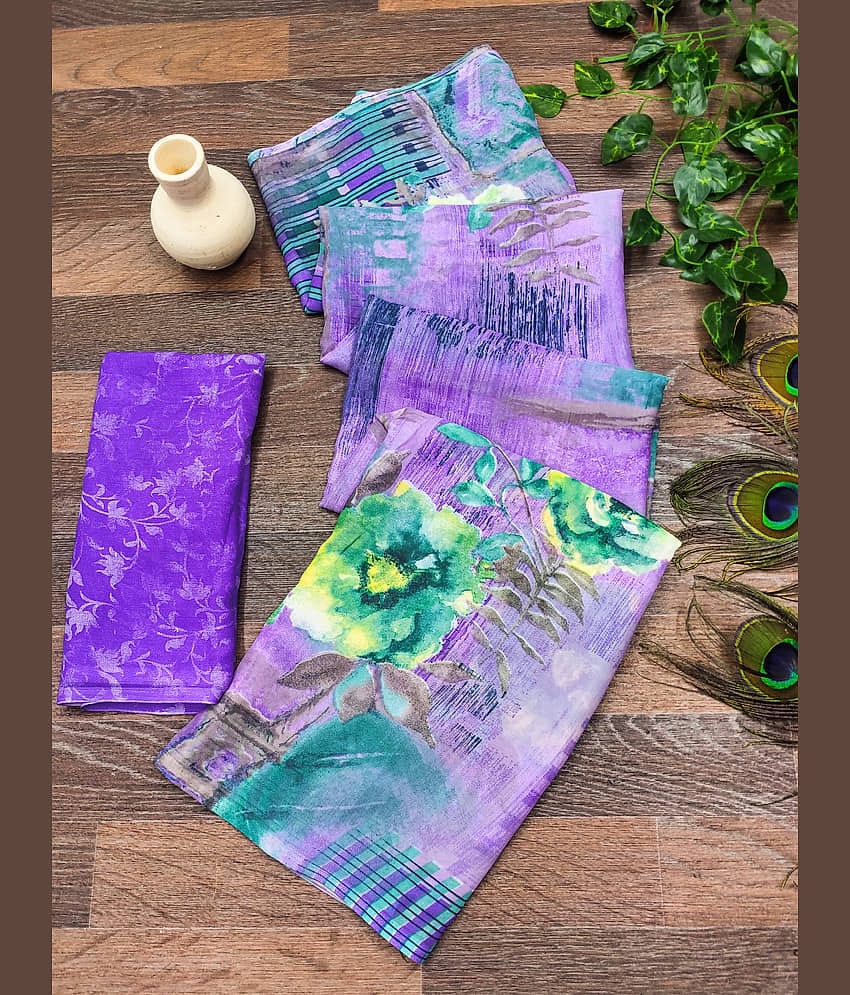 ANAND SAREES Georgette Printed Chanderi saree With Unstitched Blouse Piece ( Purple )