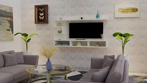 DAS PROXIMA Engineered Wood Wall Mount TV Entertainment Unit/Tv Rack Set to Box Stand with Wall Shelves for Living Room (Ideal for up to 43") Screen Frosty White Finish