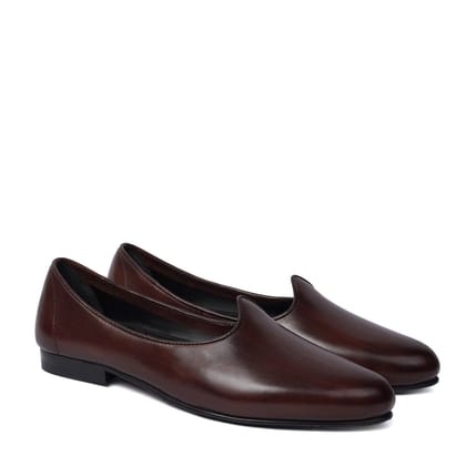 Dark Brown Leather Jalsa Jutti with Paint Brush Look By Brune & Bareskin-40/6