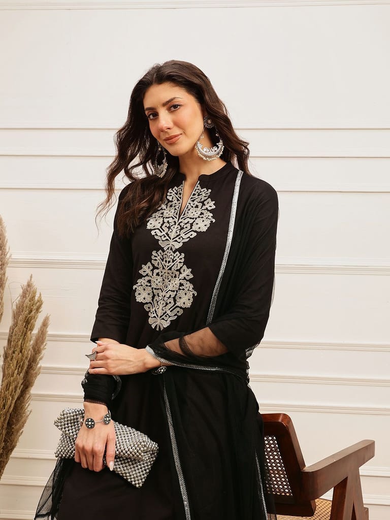 Lurex Emb Linen 3 Piece Kurta Set