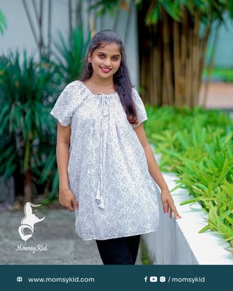Beautiful Cotton Floral Short Top with Adjustable Neckline