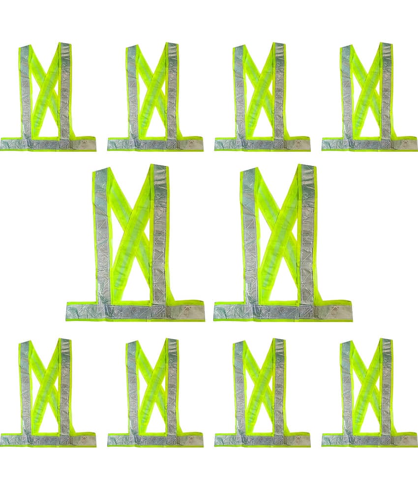 "High Reflective Cross Belt High Visibility Safety Jacket  ( PACK OF 10)(GREEN) Green Safety Jacket