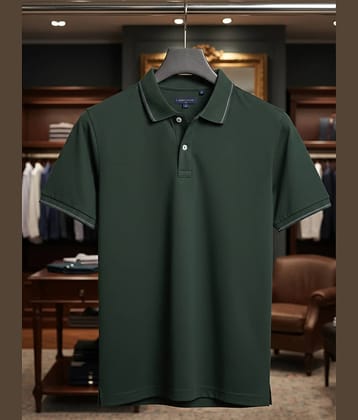 Riss Men Cotton Blend Regular Fit Solid Polo T Shirt ( Dark Green )