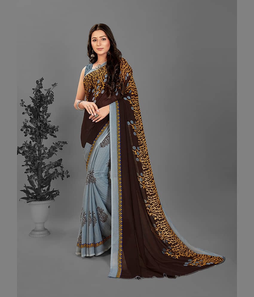 ANAND SAREES Georgette Printed Saree With Unstitched Blouse Piece ( Grey )