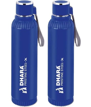 Dhara Stainless Steel Quench Dark Blue Stainless Steel Water Bottle 700 mL ( Set of 2 )