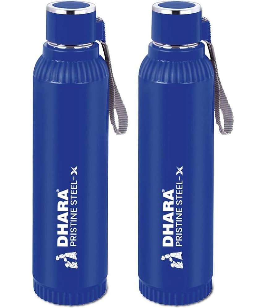 Dhara Stainless Steel Quench Dark Blue Stainless Steel Water Bottle 700 mL ( Set of 2 )