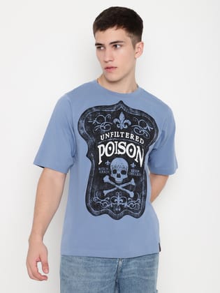 PUNK Blue POISON   Regular Length Short Sleeves Oversized Tshirt-Blue / M