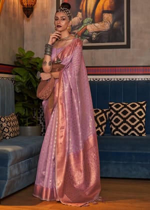 Lavender Purple Banarasi Tissue Woven Silk Saree