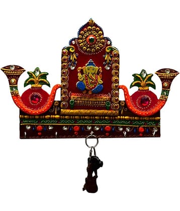 eCraftIndia Gold-Toned & Red Lord Ganesha with Shehnai Key Holder