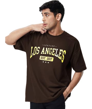 Leotude Pack of 1 Cotton Blend Oversized Fit Men's T-Shirt ( Brown )