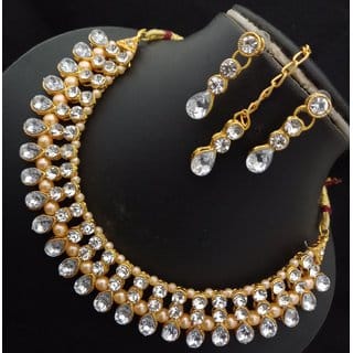 White Kundan Pearl CZ 4pc Full Jewellery Set