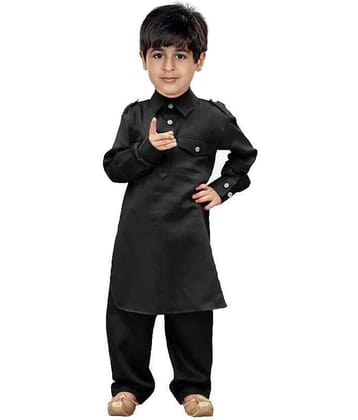 hrr Boys Cotton Blend Solid - Pattern Kurta Pyjama Set ( Black , Pack of 1 )