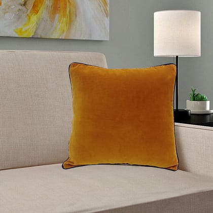 Mustard Velvet Cushion Cover with piping-12 x 12 inches / Plain Cotton Backing
