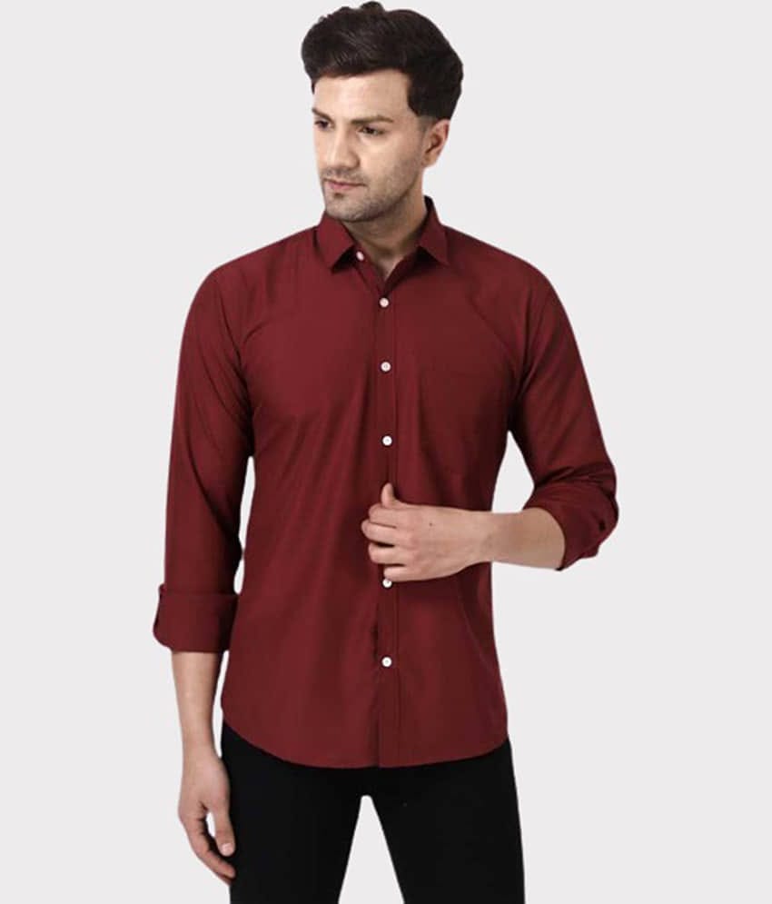 Springberry - 100% Cotton Slim Fit Maroon Men's Casual Shirt ( Pack of 1 )