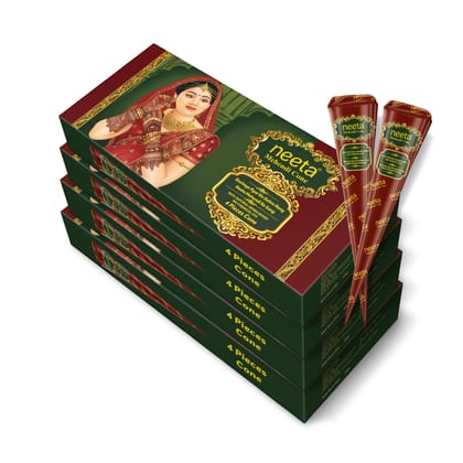 Neeta Mehendi Cones for Hand Desgning & Wedding, Bridal Mehandi Cone Reddish Brown Color 4 Pcs in 1 Box (Pack of 4)