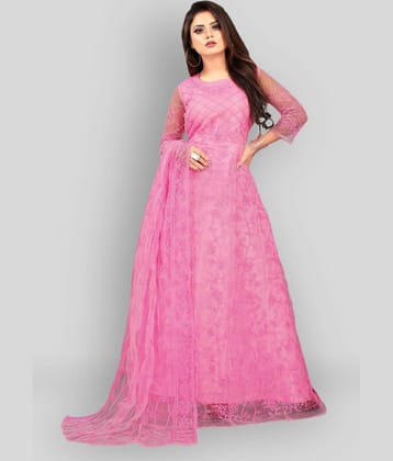 Apnisha - Pink A-line Net Women's Stitched Ethnic Gown ( Pack of 1 )