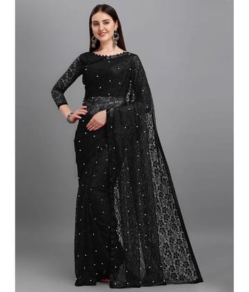 Indy Bliss Net Embellished Saree With Unstitched Blouse Piece ( Blue )