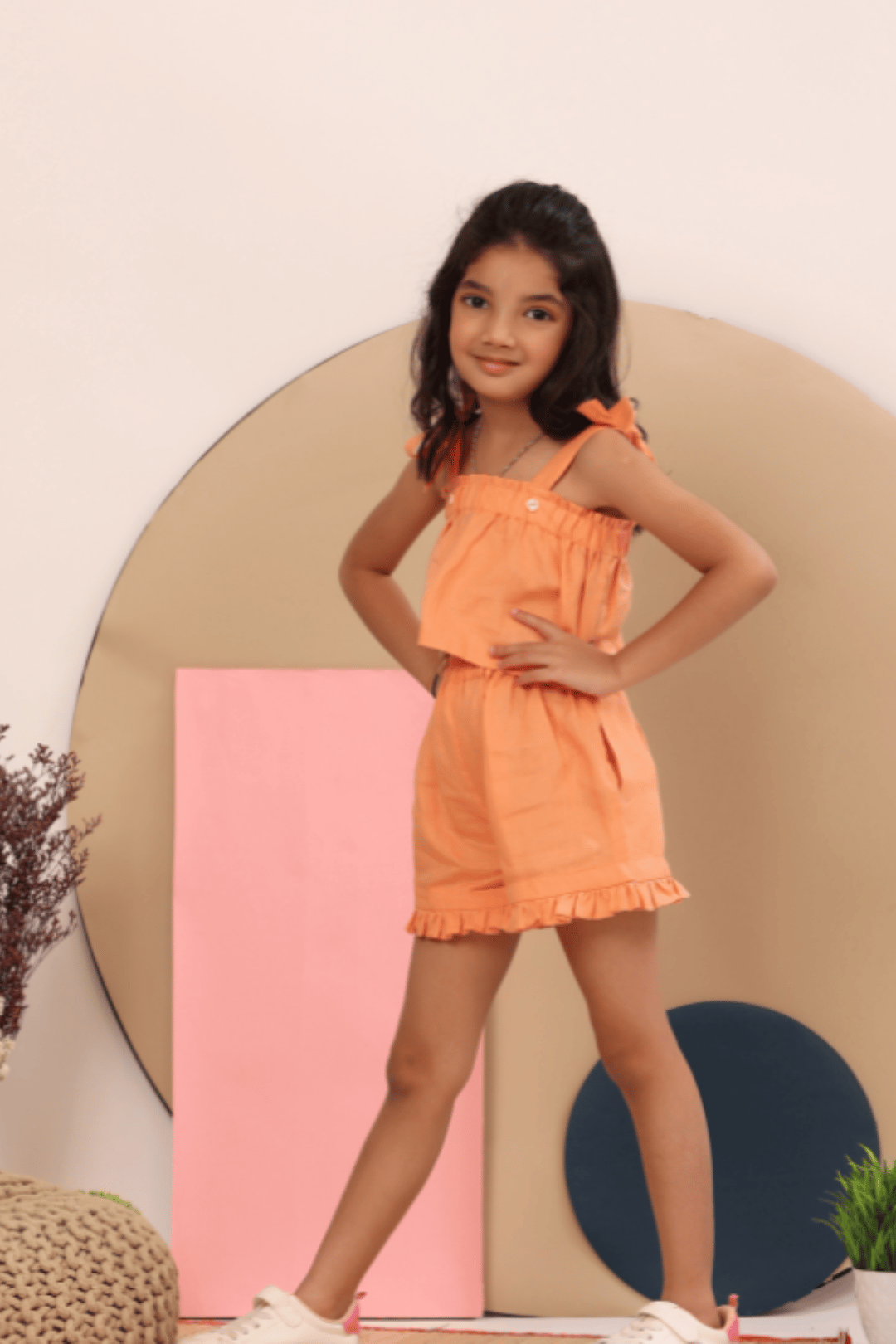 Orange Shoulder Tie Top and Shorts-1-2 years