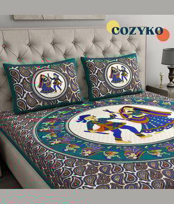 COZYKO Cotton 1 Double Bedsheet with 2 Pillow Covers ( Multicolor )
