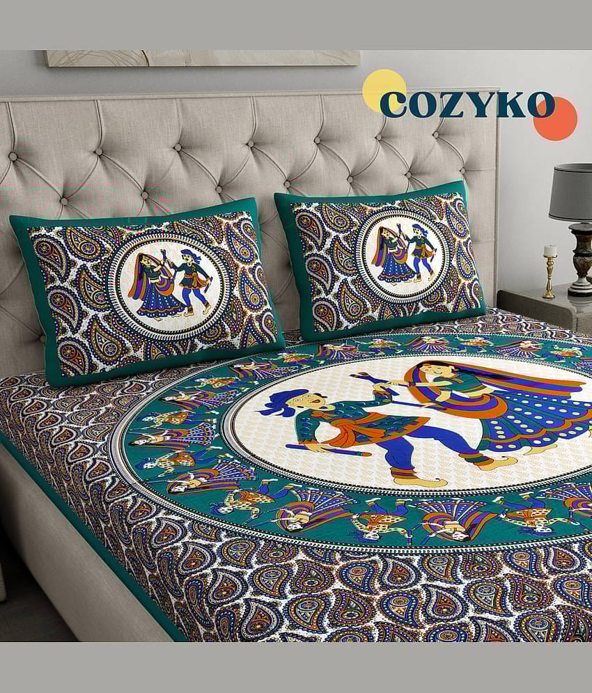 COZYKO Cotton 1 Double Bedsheet with 2 Pillow Covers ( Multicolor )