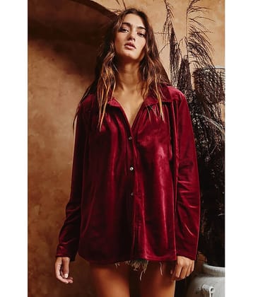 PLUS PARADISE Women Solid Velvet Shirt ( Maroon )