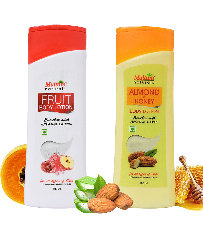 Multani Naturals Body Lotion Combo , Fruit & Almond Honey, Deep Hydration 100 Ml Each (Pack of 2)