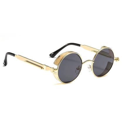 Dervin Retro Metal Round Unisex Sunglass (Black)
