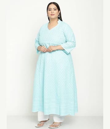 Queenley - Blue Cotton Women's Flared Kurti ( Pack of 1 )