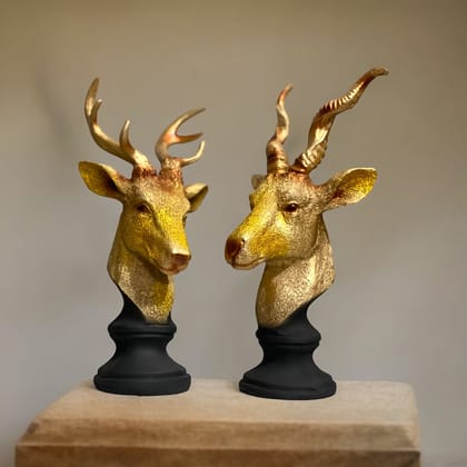 Deer Set Of Two Male Female Pair Of Deer Elegant Showpiece, H-31 cm-Poly Resin