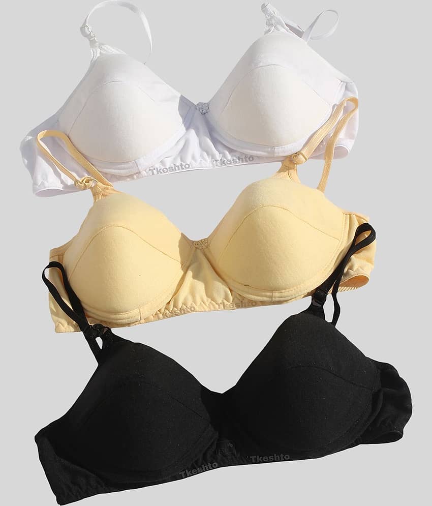 Tkeshto Pack of 3 Cotton Women's Everyday Bra ( Multi Color )