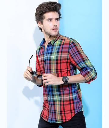 Highlander 100% Cotton Slim Fit Checks Full Sleeves Men's Casual Shirt - Red ( Pack of 1 )
