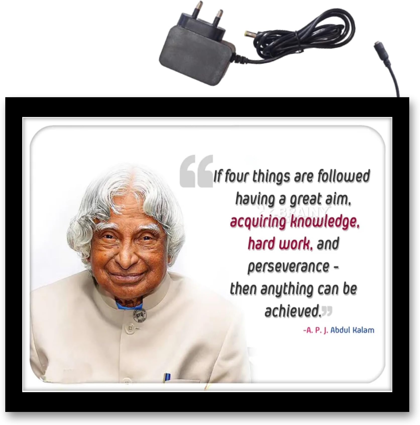 NOKKES Abdul Kalam Ji Apj Abdul Kumar Light Photo Frame 8X10 inch Led Light photo Frame With Light Adaptor Led Light Photo Frame Black Color Photo Frame_AQW123