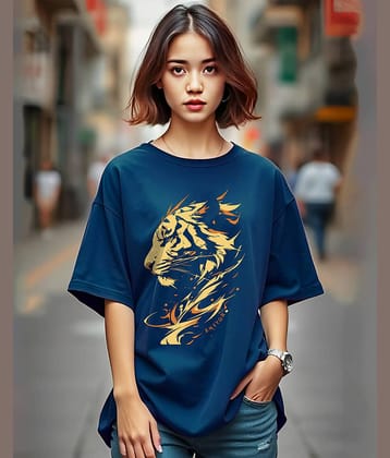 AUSK Women Cotton Printed Oversized Round Neck T-Shirt ( Teal )