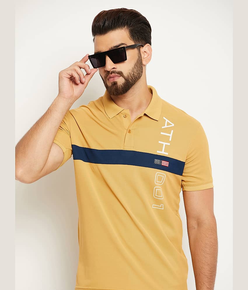 OGEN Pack of 1 Cotton Blend Regular Fit Printed Half Sleeves Men's Polo T Shirt ( Mustard )