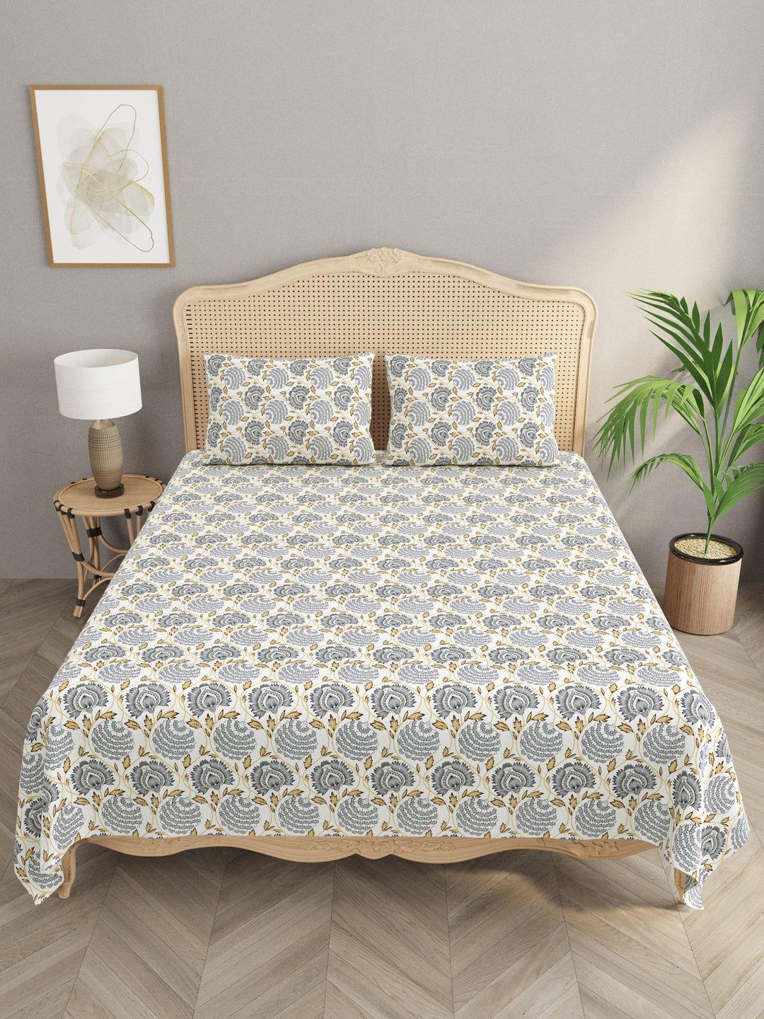 Cotton Linen Super King Bedsheet with 2 Pillow Covers-Ethnic Motifs / Super King (108 X108 Inches) / Regular