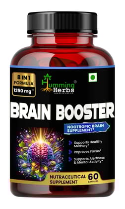 Humming Herbs Brain Booster | Nootropic Brain Supplement for Memory, Focus, & Mental Clarity - 8 in 1 Formula with GABA, Bacopa, Lion's Mane