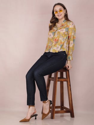 Mustard Floral Print Shirt-XL / Mustard