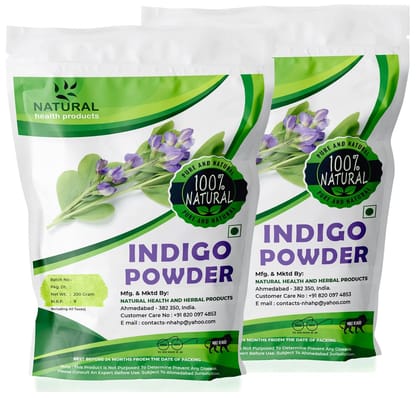 Natural Health Products Indigo Powder (Indigofera Tinctoria) Organic For Hair Pure Neel Powder For Natural Hair Colorant Black/Brown Hair & Beard Dye/Color - Black (200 Gm*2 pack) - 400g Natural Health Products Indigo Powder (Indigofera Tinctoria) Organi