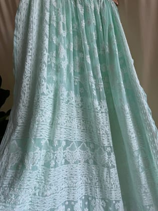 Georgette Chikankari saree in Sea Green-Sea Green